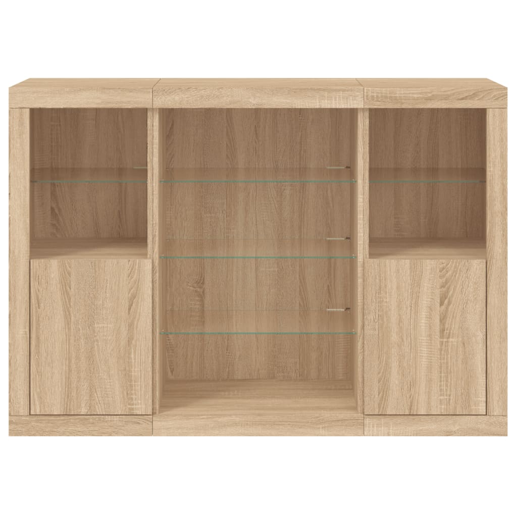 Sideboards mit LED-Leuchten 3 Stk. Sonoma-Eiche Holzwerkstoff